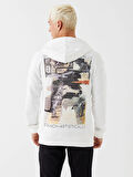 XSIDE Ekru Uzun Kollu Baskılı Erkek Hoodie