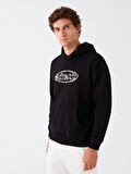 XSIDE Siyah Uzun Kollu Baskılı Erkek Kalın Hoodie