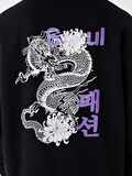 XSIDE Siyah Uzun Kollu Baskılı Erkek Kalın Hoodie