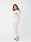 LCW DREAM Pembe Bisiklet Yaka Nakışlı Uzun Kollu Kadın Pijama Takımı