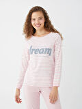 LCW DREAM Pembe Bisiklet Yaka Nakışlı Uzun Kollu Kadın Pijama Takımı