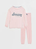 LCW DREAM Pembe Bisiklet Yaka Nakışlı Uzun Kollu Kadın Pijama Takımı