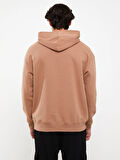 XSIDE Kahverengi Uzun Kollu Baskılı Erkek Kalın Hoodie