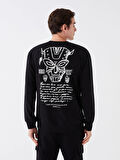 XSIDE Siyah Bisiklet Yaka Uzun Kollu Baskılı Erkek Sweatshirt