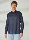 Gmg Fırenze Slim Fit Alttan Britli Yaka Lacivert Erkek Gömlek GU23MSS02012