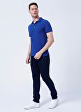 Fabrika Polo Yaka Düz İndigo Erkek T-Shirt BORAMIR-Y