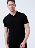 Fabrika Polo Yaka Düz Siyah Erkek T-Shirt BORAMIR-Y