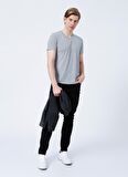 Limon V Yaka Basic Düz Gri Melanj Erkek T-Shirt - TOM