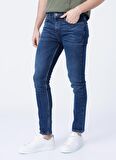 Fabrika Düşük Bel Skinny Fit Düz Koyu Mavi Erkek Denim Pantolon - 5157