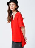 Fabrika V Yaka Düz Kırmızı Kadın T-Shirt TALITA