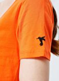 Fabrika Teyo V Yaka Basic Düz Turuncu Kadın T-Shirt