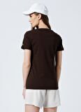 Fabrika V Yaka Düz Kahve Kadın T-Shirt TEYO