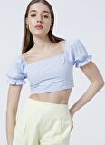 Aeropostale Kalp Yaka Crop Mavi Kadın Bluz - K-Ramos