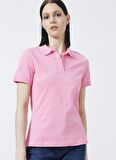 Fabrika Deep Polo Yaka  Basic Düz Açık Pembe Kadın T-Shirt