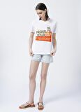 Fabrika Kevin Bisiklet Yaka  Basic Baskılı Beyaz Kadın T-Shirt