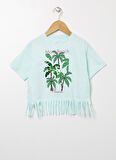 Limon Palm Gırl Mint Bisiklet Yaka Standart Kalıp Kız Çocuk Nakışlı T-Shirt