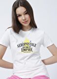 Aeropostale Y-Santi Bisiklet Yaka Regular Fit Baskılı Beyaz Kadın T-Shirt