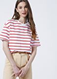 Fabrika Bisiklet Yaka  Basic  Kırmızı - Beyaz Kadın T-Shirt  -  K-MELISSA