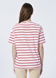 Fabrika Bisiklet Yaka  Basic  Kırmızı - Beyaz Kadın T-Shirt  -  K-MELISSA