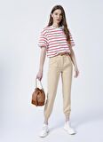 Fabrika Bisiklet Yaka  Basic  Kırmızı - Beyaz Kadın T-Shirt  -  K-MELISSA