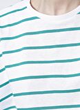 Fabrika Bisiklet Yaka Çizgili Yeşil - Beyaz Kadın T-Shirt K-MELISSA