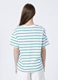 Fabrika Bisiklet Yaka Çizgili Yeşil - Beyaz Kadın T-Shirt K-MELISSA
