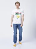 Limon Bisiklet Yaka Baskılı Beyaz Erkek T-Shirt TAMPA