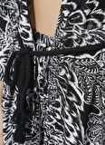 Fabrika Siyah - Beyaz Kadın Kaftan MRV-36