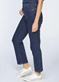 Limon Yüksek Bel Düz Paça Regular Fit Koyu İndigo Kadın Denim Pantolon MERSEY