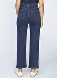 Limon Yüksek Bel Düz Paça Regular Fit Koyu İndigo Kadın Denim Pantolon MERSEY