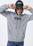 Aeropostale Kapüşon Yaka Baskılı Gri Melanj Erkek Sweatshırt E-1276