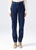 Fabrika Yüksek Bel Normal Paça Mom Fit İndigo Kadın Denim Pantolon TERRA-2