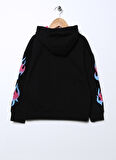 Funky Rocks Siyah Kız Çocuk Kapüşonlu Düşük Omuz Oversize Baskılı Sweatshirt DFG-50