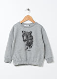 Limon Gri Melanj Kız Çocuk Bisiklet Yaka Düşük Omuz Baskılı Sweatshirt LEXO GIRL