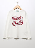 Funky Rocks Ekru Kız Çocuk Bisiklet Yaka Uzun Kollu Simli T-Shirt DFG-35