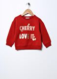 Mammaramma Kiremit Kız Bebek Bisiklet Yaka Düşük Omuz Oversize Baskılı Sweatshirt 22FWG-12