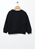 Mammaramma Siyah Kız Bebek Bisiklet Yaka Düşük Omuz Oversize Baskılı Sweatshirt 22FWG-41