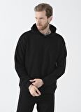 Black On Black Kapüşon Yaka Baskılı Siyah Erkek Sweatshırt E-YUKA