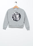 Limon Gri Melanj Kız Çocuk Bisiklet Yaka Uzun Kollu Baskılı Sweatshirt CAL GIRL