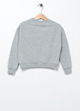 Limon Gri Melanj Kız Çocuk Bisiklet Yaka Uzun Kollu Baskılı Sweatshirt CAL GIRL