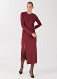 People By Fabrika Bisiklet Yaka Düz Bordo Maksi Kadın Elbise ELBFW22-41