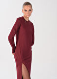 People By Fabrika Bisiklet Yaka Düz Bordo Maksi Kadın Elbise ELBFW22-41