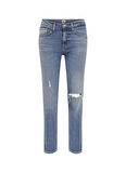 Denim Trip Yüksek Bel Dar Paça Slim Fit İndigo Kadın Denim Pantolon DTK232 Orta Indigo