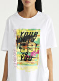 Fabrika Sports Bisiklet Yaka Baskılı Beyaz Kadın T-Shirt S-SUMERE