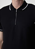 Fabrika Polo Yaka Jakarlı Siyah Erkek T-Shirt VIDAR