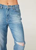 Fabrika Yüksek Bel Straight Paça Straight İndigo Kadın Denim Pantolon SEVAN