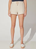 Lastikli Bel Geniş Fit Açık Bej Kadın Şort CM-ZIPON
