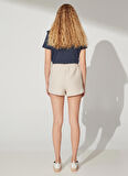 Lastikli Bel Geniş Fit Açık Bej Kadın Şort CM-ZIPON