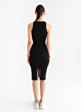Bisiklet Yaka Düz Siyah Diz Üstü Kadın Elbise K-YURASI