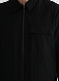 Black On Black Loose Fit Gömlek Yaka Düz Siyah Erkek Gömlek E-MALISE